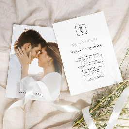 Invitación Boda con foto de cresta de monograma de escritura