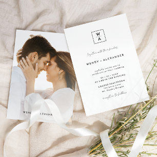 Invitación Boda con foto de cresta de monograma de escritura