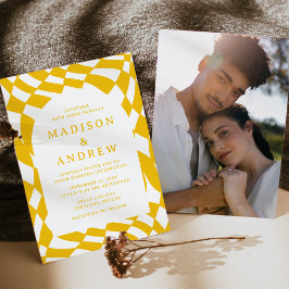 Invitación Boda con Foto de Cuadro Amarillo Retro