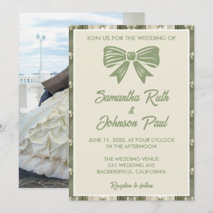 Invitación Boda con Foto de Denim Rústico Verde Salvia