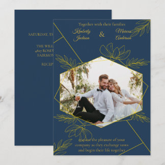 Invitación Boda con Foto de Elegancia Dorada