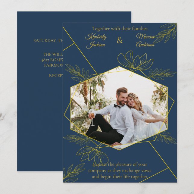 Invitación Boda con Foto de Elegancia Dorada (Anverso / Reverso)
