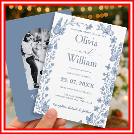 Invitación Boda con Foto de Flor Silvestre Azul Polvoriento