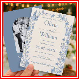 Invitación Boda con Foto de Flor Silvestre Azul Polvoriento