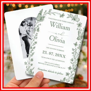Invitación Boda con foto de flores silvestres en verde salvia