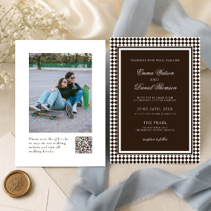 Invitación Boda con foto de frontera de arlequín marrón choco