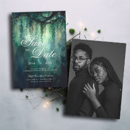 Invitación Boda con foto de luz forestal encantada Guardar la