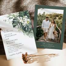 Boda con Foto de Monstera Verde Salvia Tropical