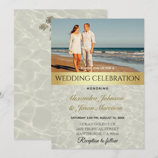 Invitación Boda con Foto de Playa (Anverso / Reverso)
