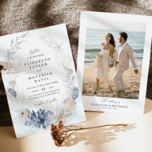 Boda con Foto de Playa Azul Costera con Conchas Ma