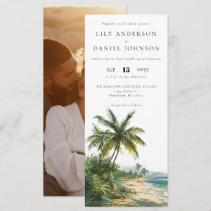 Invitación Boda con Foto de Playa Tropical Acuarela