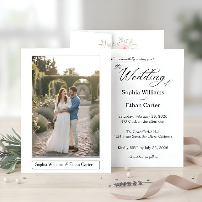 Invitación Boda con Foto de Tema Blanco Clásico Elegante (Subido por el creador)