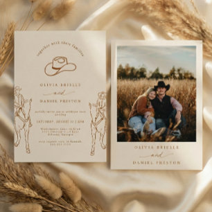 Invitación Boda con foto de vaquero con hierba de Pampas boho