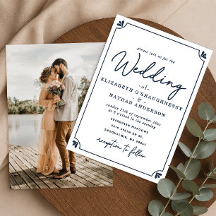 Invitación Boda con foto elegante en blanco y azul