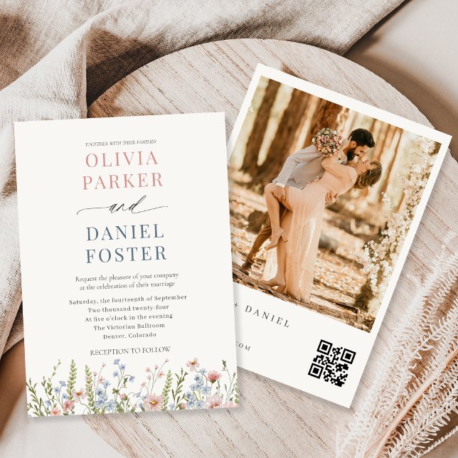 Invitación Boda con foto en código QR de flores silvestres co (Subido por el creador)