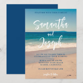 Invitación Boda con Foto en Playa Azul Profundo