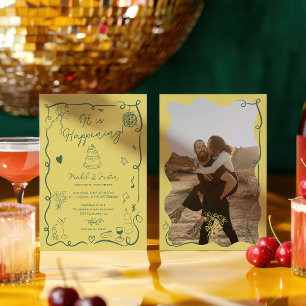 Invitación Boda con foto ilustrada de cítricos dibujados a ma
