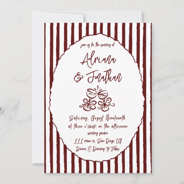 Invitación Boda con foto retro de Borgoña (Anverso)