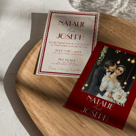 Invitación Boda con Foto Retro de Marfil y Borgoña Profundo O