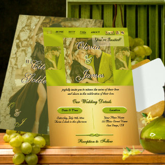 Invitación Boda con Foto Superpuesta de Citrus Verde y Oro Mo