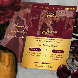 Invitación Boda con Foto Superpuesta de Metalizado Burgundy y