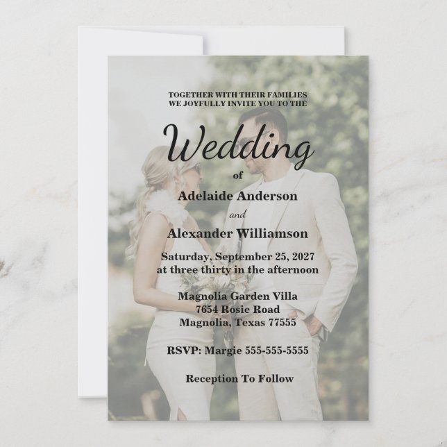 Invitación Boda con foto superpuesta elegante (Anverso)