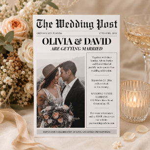 Invitación Boda con Foto Única de Periódico