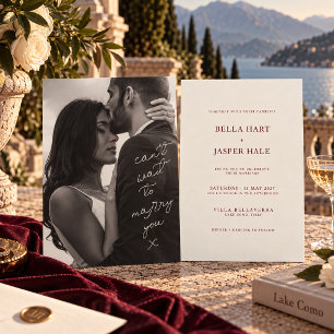 Invitación Boda con Foto y Caligrafía Moderna en Burgundy Mar