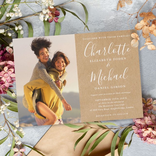 Invitación Boda con foto y guión rústico Kraft Chic (Subido por el creador)