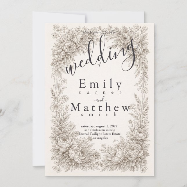 Invitación Boda con grabado botánico de la Regencia (Anverso)