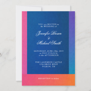 Invitación Boda con gradiente de puesta de sol de coral azul