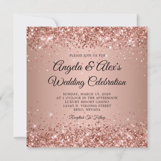 Invitación Boda con gradiente de rosa dorado brillante (Anverso)