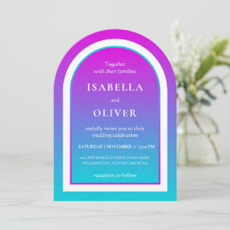 Invitación Boda con gradiente de rosa neblina y azul cielo cl
