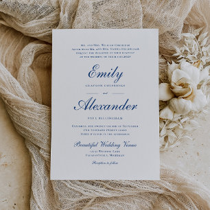 Invitación Boda con guión azul añil elegante