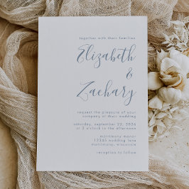 Invitación Boda con guión azul polvoriento minimal moderno
