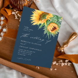 Invitación Boda con guión de acuarela de girasol rústico