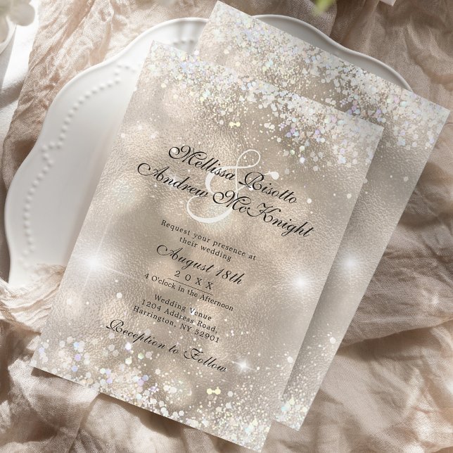 Invitación Boda con guión de brillo falso de oro de champán (Subido por el creador)