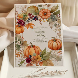Invitación Boda con guión de calabaza floral boho