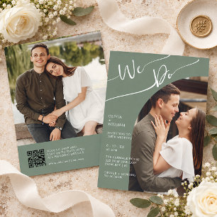 Invitación Boda con guión de dos fotos en verde salvia