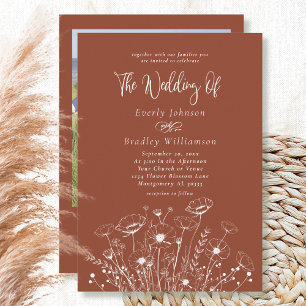 Invitación Boda con guión de flor silvestre de tono tierra de
