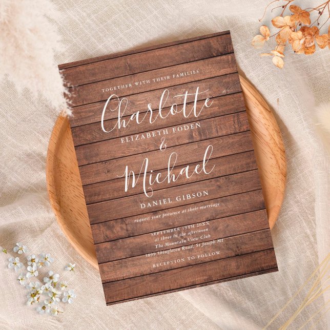Invitación Boda con guión de madera rústica (Subido por el creador)