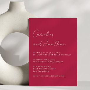 Invitación Boda con guión de máquina de escribir rojo carmesí