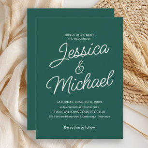 Invitación Boda con guión de marfil verde esmeralda moderno
