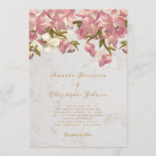 Invitación Boda con guion de mármol de orquídea floral rosa y