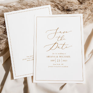 Invitación Boda con guión de oro minimalista Guardar la tarje
