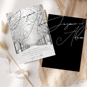 Invitación Boda con guión de paisaje de nieve de invierno ele