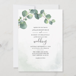 Invitación Boda con guión de verde de hojas de eucalipto
