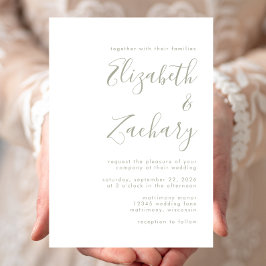 Invitación Boda con guión de verde salvia moderno