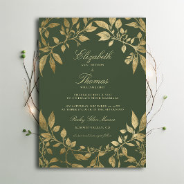 Invitación Boda con guión elegante de follaje forestal botáni