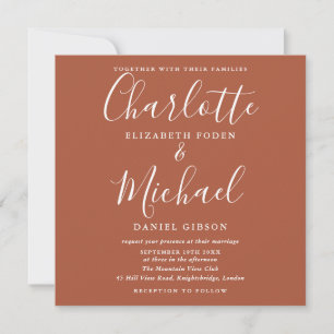 Invitación Boda con guión elegante de terracota quemada naran